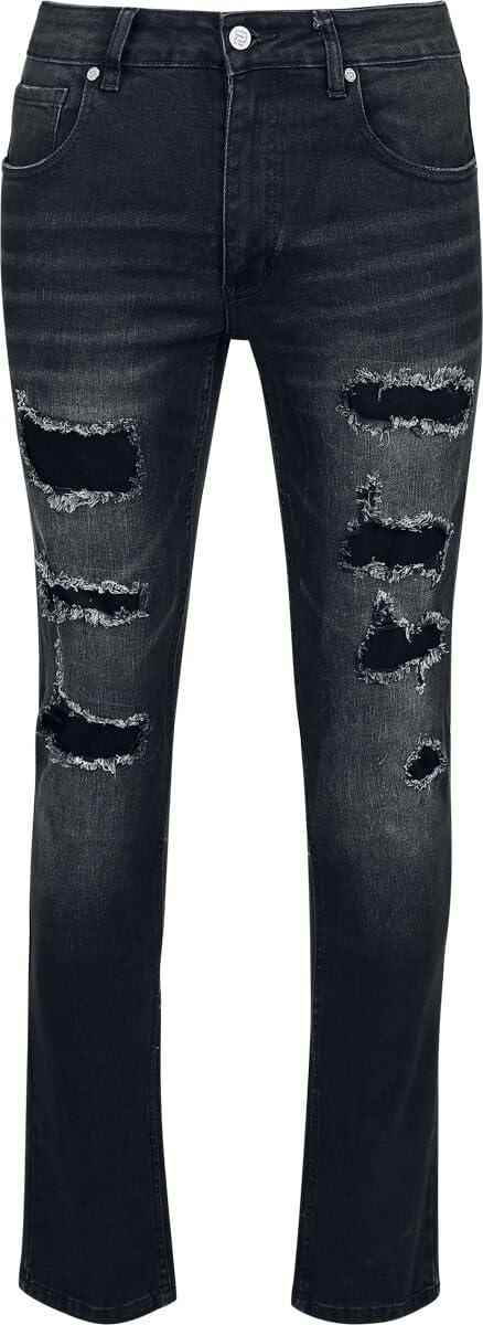 RED by EMP Herren Schwarz Jeans - Modische Cut-Outs für den Straßenstyle - 32x32 Größe