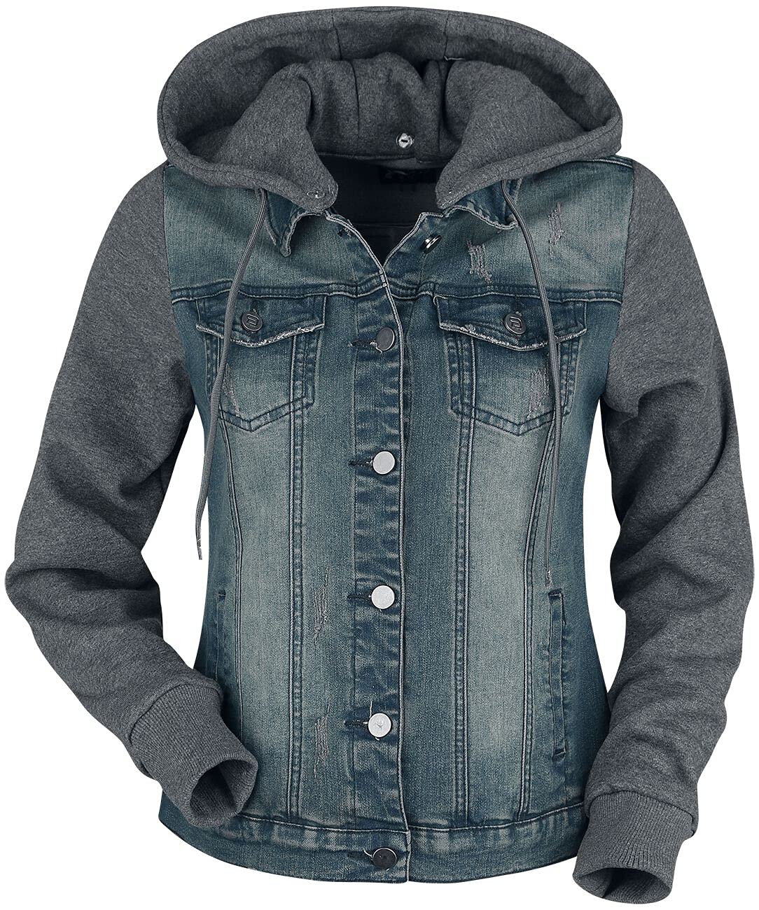 EMP blau-gräune Jeansjacke für Damen mit abnehmbarer Kapuze und trendigen Details
|RED by EMP blau-graue Jeansjacke für 